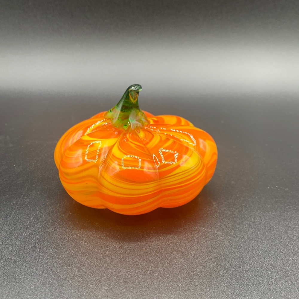 Hand Blown Studio Art Swirl Orange Glass Pumpkin Paperweight Decor